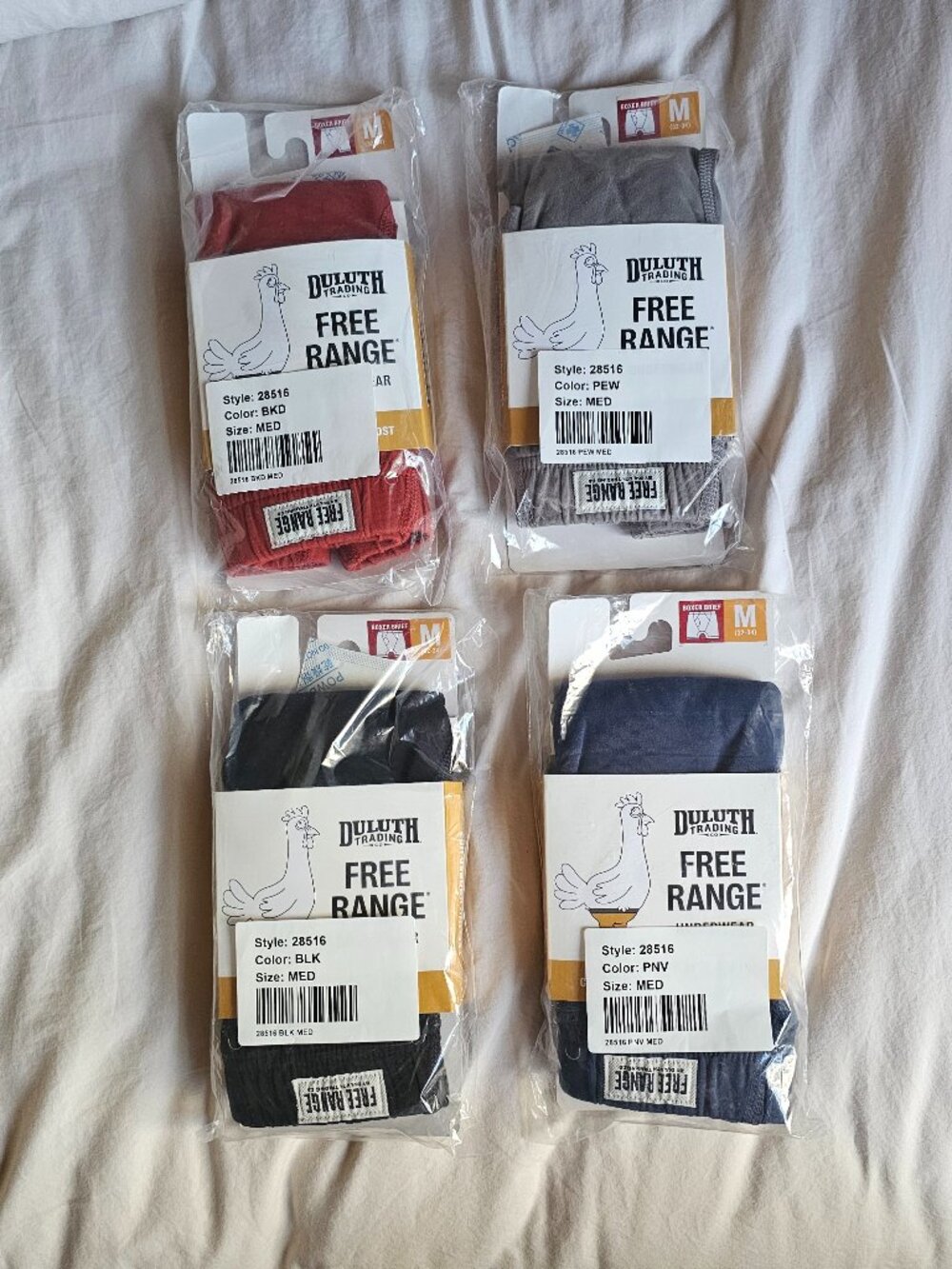 Duluth Trading Co. Boxer Briefs 4 Pack Mediums Asst. Colors